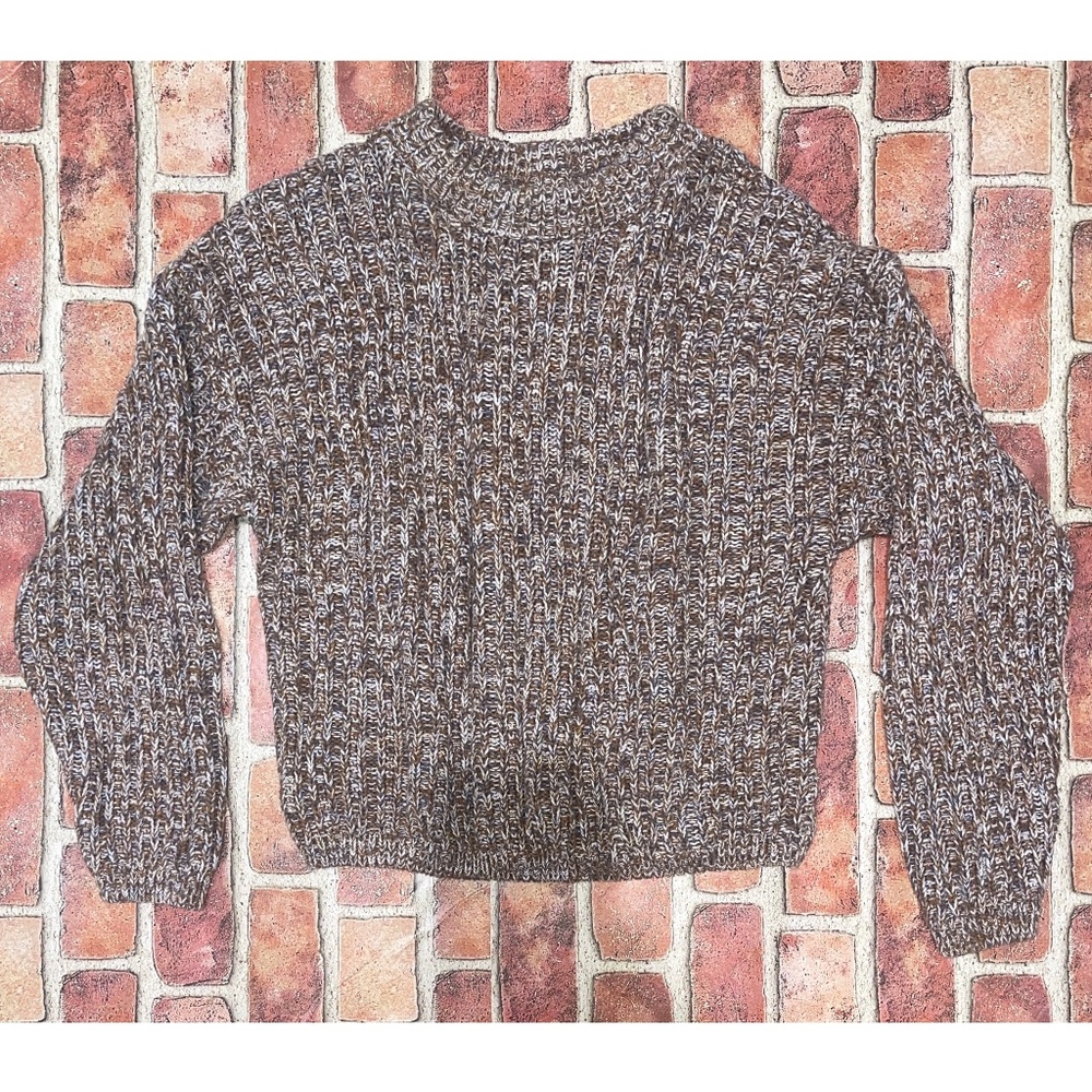 Pre-Owned Universal Thread Brown Cropped Knit Chunky Sweater Crew Neck Size S